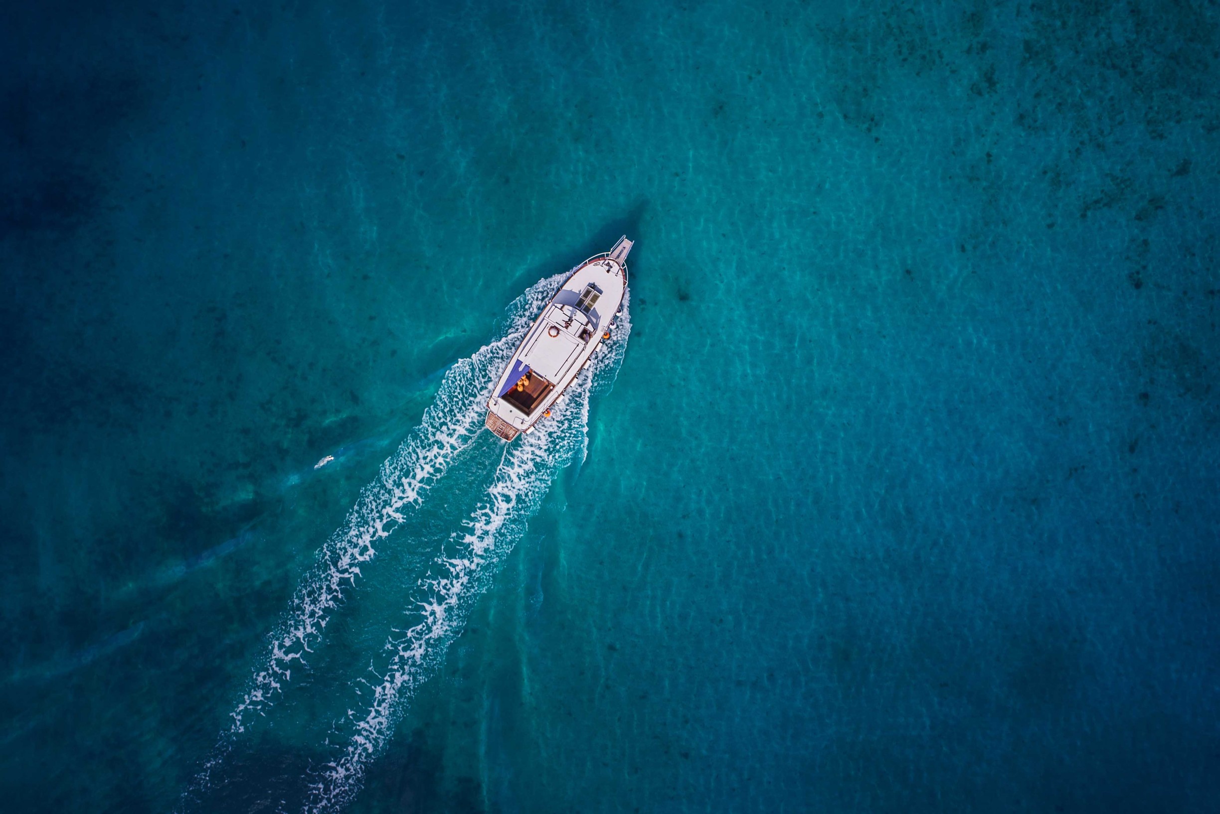 Aerial shot of boat at sea